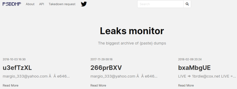 PSBDMP paste search and data leaks monitor.