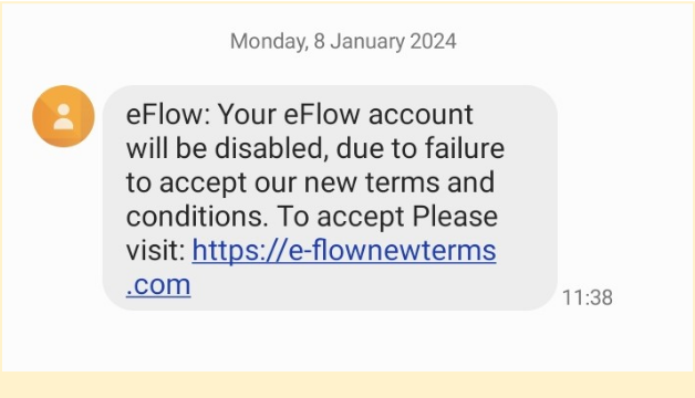 Example of a phishing message that can cauase a data breach
